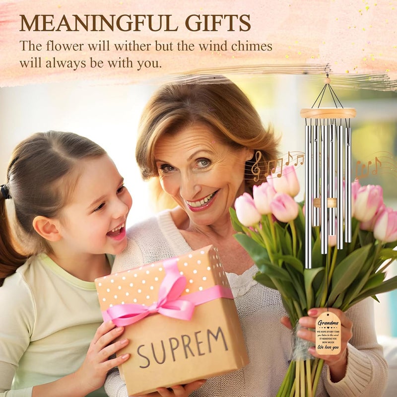 Milcier Gifts for Grandma, Grandma Birthday Gifts, Grandma Wind Chimes, Best Christmas Mothers Day Thanksgiving Present for Grandmother, Nana, Granny, 25.5 inches, Silver - Image 2